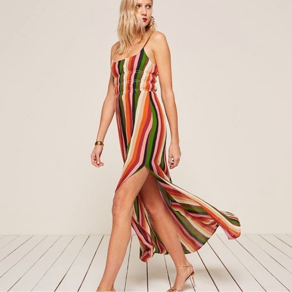 Reformation rainbow stripped maxi dress